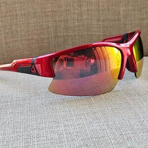 NYS City Men Sunglasses Red Wrap Frame Mirror Lenses Eye Wear Nautilus Avenue
